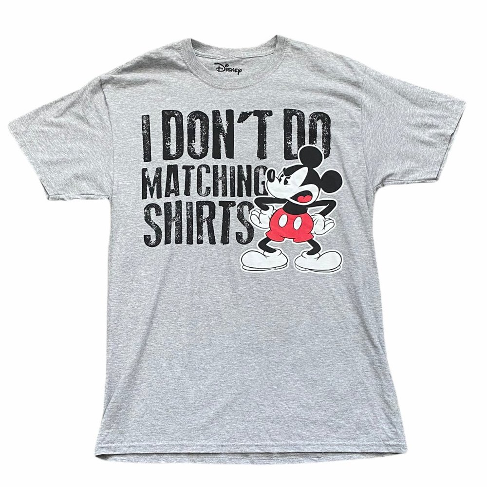 Womens Disney Mickey Mouse I Dont Do Matching Shirts Gray Short Sleeve size M